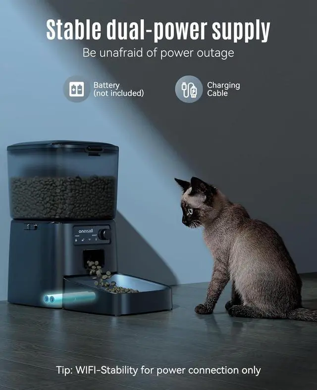 Alt view image 7 of 7 - Automatic Cat Feeder, 2.4G WiFi Cat Food Dispenser with App, 12 Cups/3.5L Auto Cat Feeder for Dry Food, Timed Cat Feeder with Portion Control for Small Pets Indoor