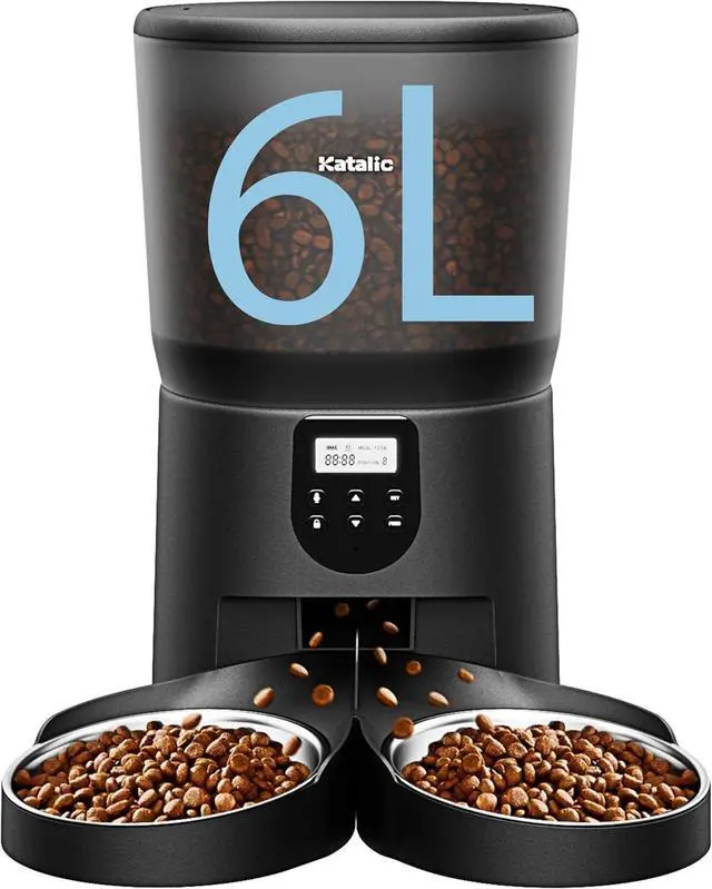 Main image of Automatic Cat Feeders for 2 Cats, 6L/25cup Automatic Cat Food Dispenser with 2 Stainless Pet Bowls,10s Meal Call Timer Setting 30 Portions 6 Meals Per Day, Timed Pet Feeder for Cat Dog Indoor Dry Food