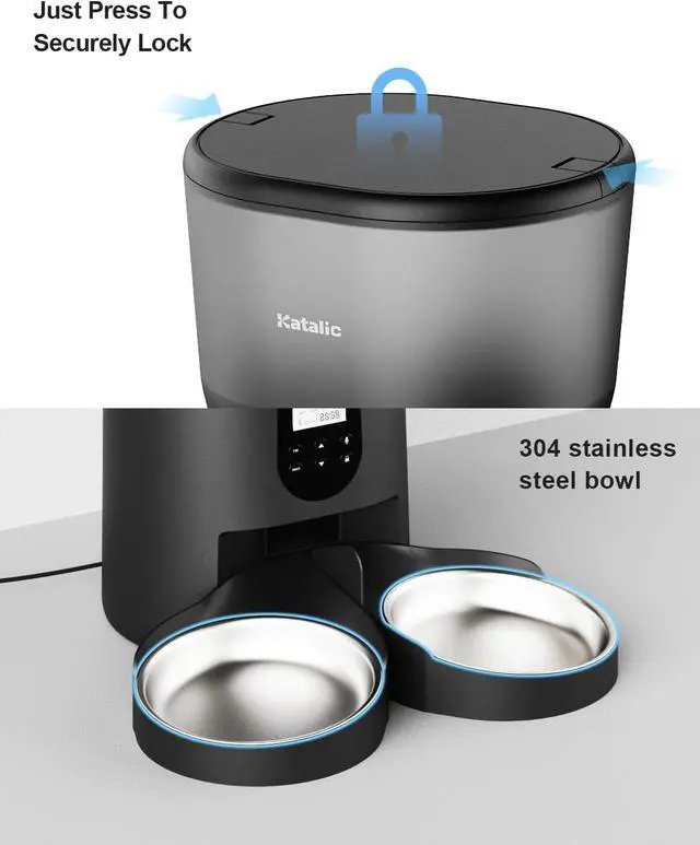 Alt view image 5 of 7 - Automatic Cat Feeders for 2 Cats, 6L/25cup Automatic Cat Food Dispenser with 2 Stainless Pet Bowls,10s Meal Call Timer Setting 30 Portions 6 Meals Per Day, Timed Pet Feeder for Cat Dog Indoor Dry Food