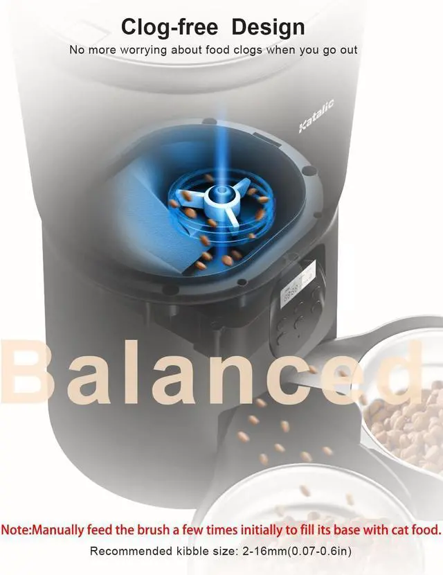 Alt view image 6 of 7 - Automatic Cat Feeders for 2 Cats, 6L/25cup Automatic Cat Food Dispenser with 2 Stainless Pet Bowls,10s Meal Call Timer Setting 30 Portions 6 Meals Per Day, Timed Pet Feeder for Cat Dog Indoor Dry Food