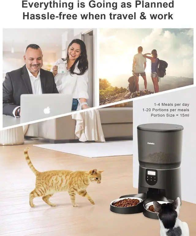 Alt view image 7 of 7 - Automatic Cat Feeders for 2 Cats, 6L/25cup Automatic Cat Food Dispenser with 2 Stainless Pet Bowls,10s Meal Call Timer Setting 30 Portions 6 Meals Per Day, Timed Pet Feeder for Cat Dog Indoor Dry Food