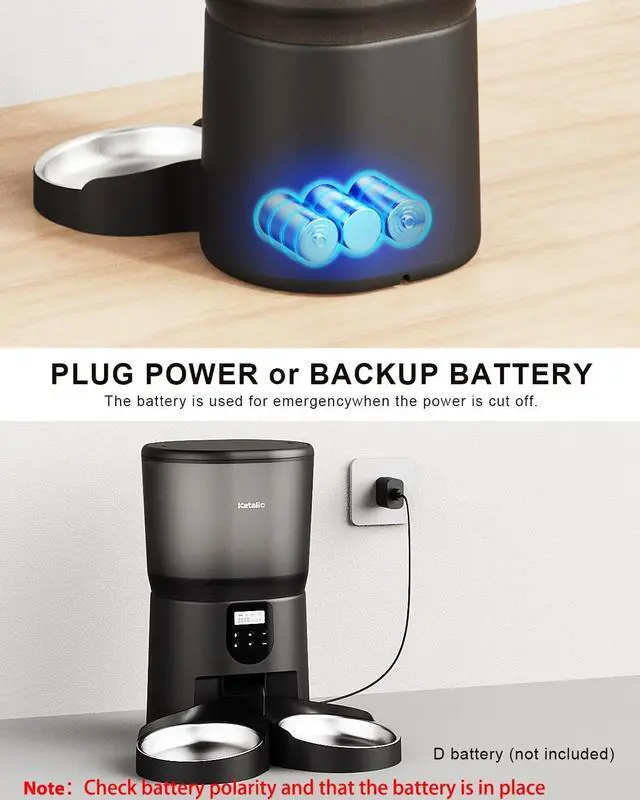 Alt view image 4 of 7 - Automatic Cat Feeders for 2 Cats, 6L/25cup Automatic Cat Food Dispenser with 2 Stainless Pet Bowls,10s Meal Call Timer Setting 30 Portions 6 Meals Per Day, Timed Pet Feeder for Cat Dog Indoor Dry Food