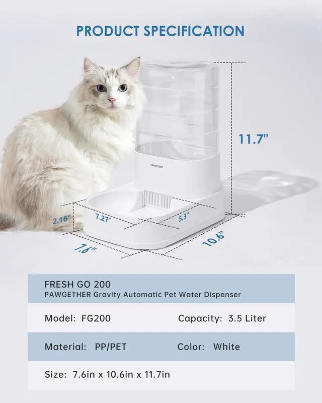 Alt view image 3 of 7 - Gravity Automatic Pet Water Dispenser with Filter for Cats and Small Dogs 1 Gallon/3.5L Auto Pet Waterer Dog Water Dispenser, Easy to Fill