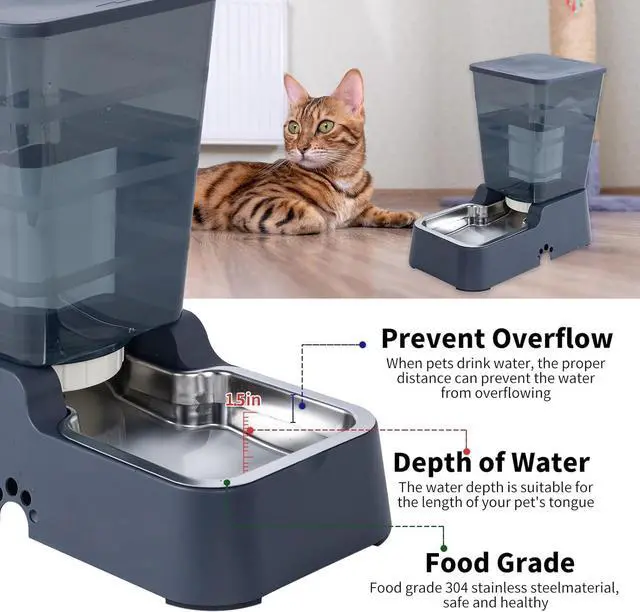 Alt view image 2 of 6 - Pets Auto Feeder 5.2L,Food Feeder and Water Dispenser Set for Medium & Large Dogs Cats and Pets Animals (Navy)