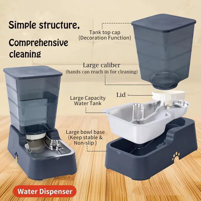 Alt view image 3 of 6 - Pets Auto Feeder 5.2L,Food Feeder and Water Dispenser Set for Medium & Large Dogs Cats and Pets Animals (Navy)