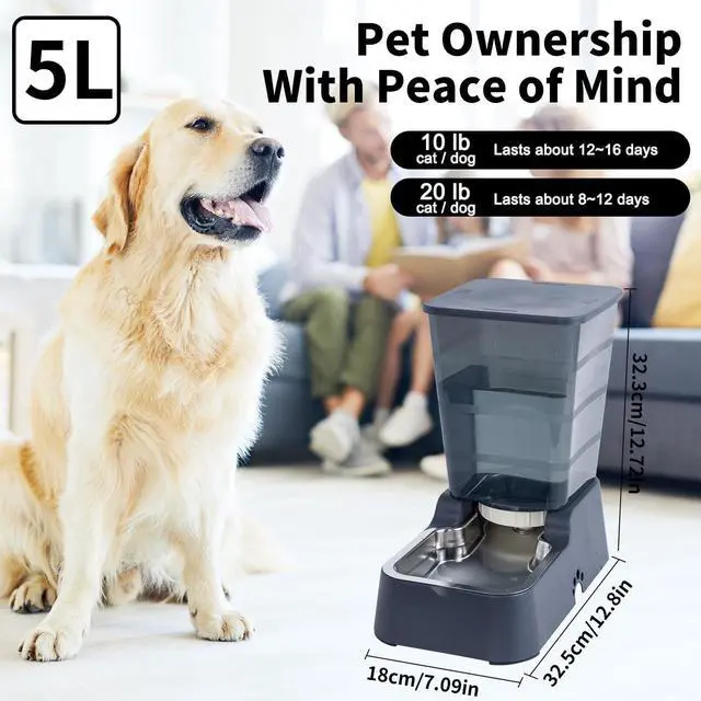 Alt view image 4 of 6 - Pets Auto Feeder 5.2L,Food Feeder and Water Dispenser Set for Medium & Large Dogs Cats and Pets Animals (Navy)
