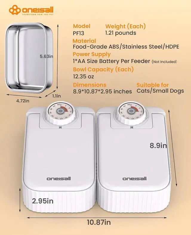 Alt view image 7 of 7 - 2-Meal Automatic Cat Feeder for Wet Food & Dry Food, Wet Cat Food Dispenser with 2 Ice Packs and Stainless Steel Bowl, Automatic Pet Feeder for Cats and Small Dog with 48H-Timer