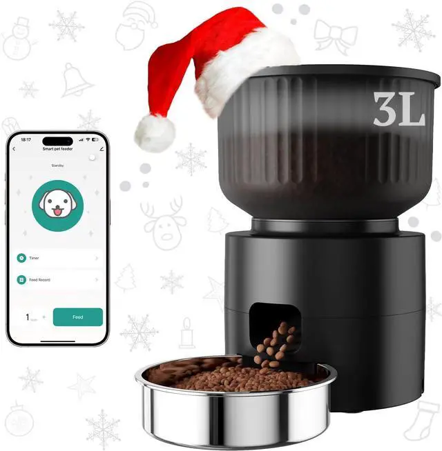 Main image of Automatic Cat Feeder, WiFi Cat Feeder with APP Control for Remote Feeding, Detachable Cat Food Dispenser for Easy Clean, 3L Auto Pet Feeder for Cats & Small Dogs, Up to 10 Meals Per Day, Black