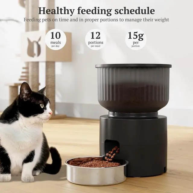 Alt view image 2 of 6 - Automatic Cat Feeder, WiFi Cat Feeder with APP Control for Remote Feeding, Detachable Cat Food Dispenser for Easy Clean, 3L Auto Pet Feeder for Cats & Small Dogs, Up to 10 Meals Per Day, Black