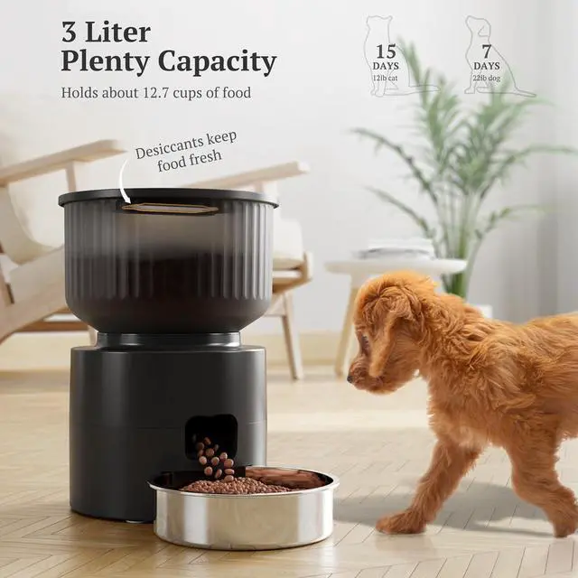 Alt view image 3 of 6 - Automatic Cat Feeder, WiFi Cat Feeder with APP Control for Remote Feeding, Detachable Cat Food Dispenser for Easy Clean, 3L Auto Pet Feeder for Cats & Small Dogs, Up to 10 Meals Per Day, Black