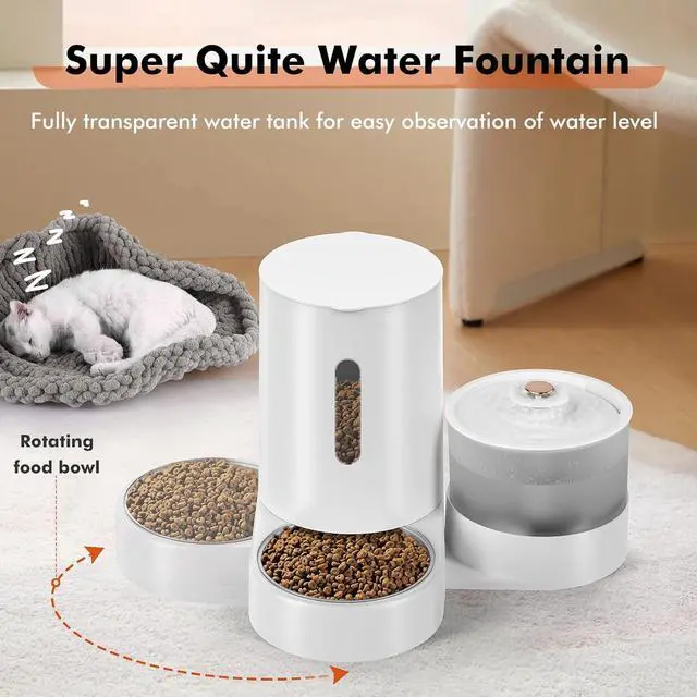 Alt view image 3 of 7 - Automatic Cat Feeder with Cat Water Fountain for Indoor Cats Dogs, 2 in 1 Cat Gravity Food Dispenser and Water Dispenser Set for Pets