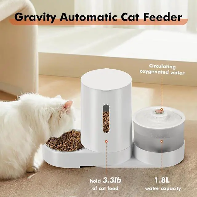 Alt view image 2 of 7 - Automatic Cat Feeder with Cat Water Fountain for Indoor Cats Dogs, 2 in 1 Cat Gravity Food Dispenser and Water Dispenser Set for Pets