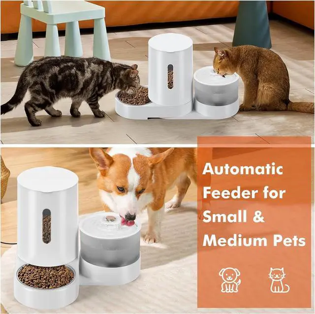 Alt view image 5 of 7 - Automatic Cat Feeder with Cat Water Fountain for Indoor Cats Dogs, 2 in 1 Cat Gravity Food Dispenser and Water Dispenser Set for Pets