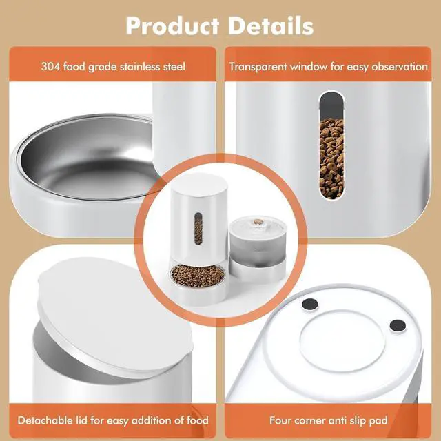 Alt view image 4 of 7 - Automatic Cat Feeder with Cat Water Fountain for Indoor Cats Dogs, 2 in 1 Cat Gravity Food Dispenser and Water Dispenser Set for Pets
