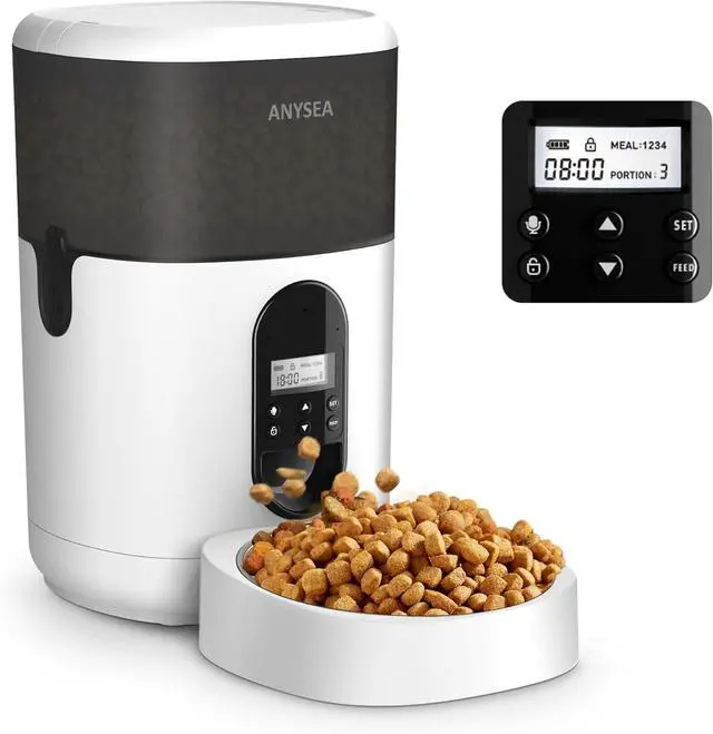 Main image of Smart Automatic Cat Feeder, 4L Timed Pet Feeder for Cats with LCD Display, Auomatic Cat Food Dispenser Easy Programmable Portion Control with Desiccant Bag Dual Power Supply 10S Voice Recorder