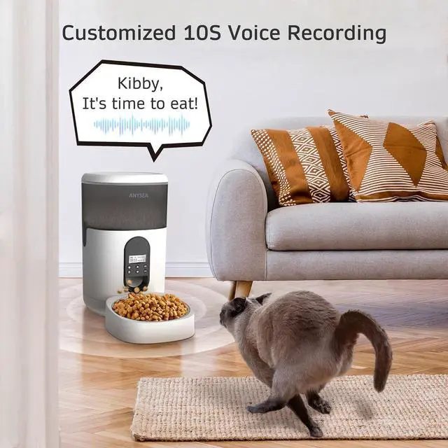 Alt view image 5 of 7 - Smart Automatic Cat Feeder, 4L Timed Pet Feeder for Cats with LCD Display, Auomatic Cat Food Dispenser Easy Programmable Portion Control with Desiccant Bag Dual Power Supply 10S Voice Recorder