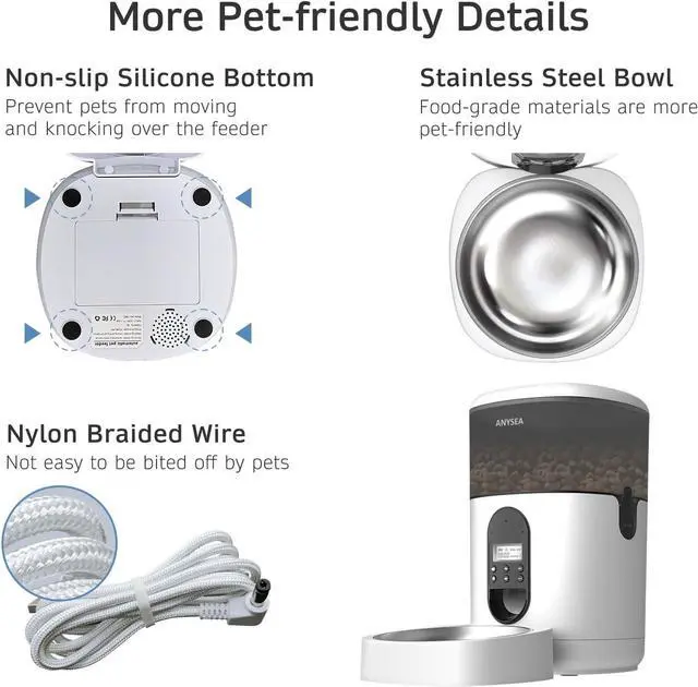 Alt view image 6 of 7 - Smart Automatic Cat Feeder, 4L Timed Pet Feeder for Cats with LCD Display, Auomatic Cat Food Dispenser Easy Programmable Portion Control with Desiccant Bag Dual Power Supply 10S Voice Recorder