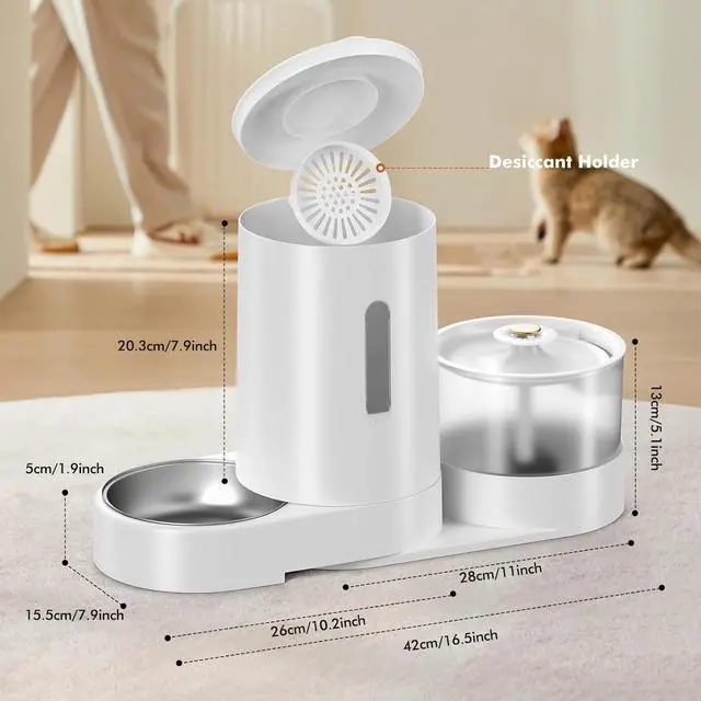 Alt view image 7 of 7 - Automatic Cat Feeder with Cat Water Fountain for Indoor Cats Dogs, 2 in 1 Cat Gravity Food Dispenser and Water Dispenser Set for Pets