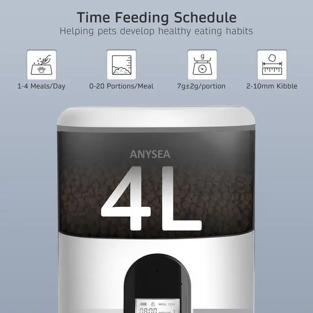 Alt view image 2 of 7 - Smart Automatic Cat Feeder, 4L Timed Pet Feeder for Cats with LCD Display, Auomatic Cat Food Dispenser Easy Programmable Portion Control with Desiccant Bag Dual Power Supply 10S Voice Recorder