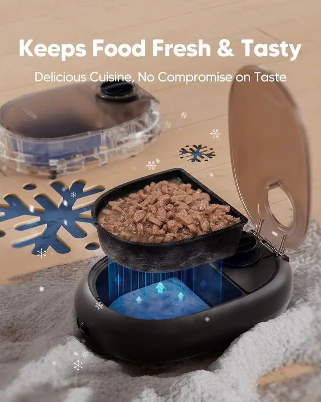 Alt view image 6 of 7 - Automatic Cat Feeder,48-Hour Timer Cat Bowl with Ice Gel Pack Refrigeration Function,Perfect for Small Dogs&Cats,Can and Wet Food Feeding,Black