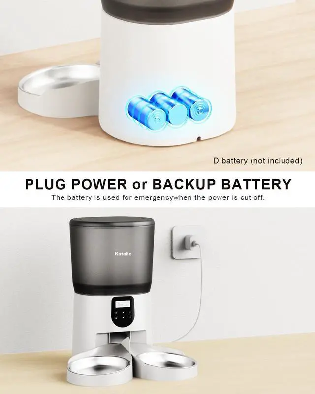 Alt view image 4 of 7 - Automatic Cat Feeder for 2 Cats, 6L/25Cups Cat Food Dispenser with 2 Stainless Bowls, Pet Feeder with Timer Setting 30 Portions 6 Meals Per Day for Cats and Dogs, Dual Power Supply 10s Meal Call