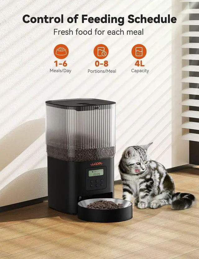 Alt view image 4 of 6 - Automatic Cat Feeder, 4L Automatic Dog Feeder with 180-Day Battery Life, Programmable Cat Food Dispenser with Stainless Steel Bowl,1-6 Meals Per Day
