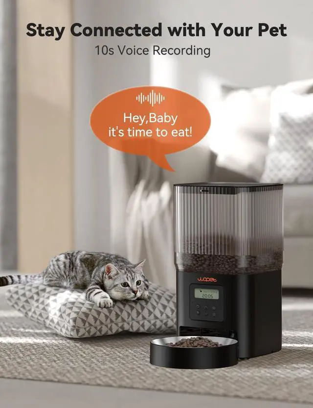 Alt view image 2 of 6 - Automatic Cat Feeder, 4L Automatic Dog Feeder with 180-Day Battery Life, Programmable Cat Food Dispenser with Stainless Steel Bowl,1-6 Meals Per Day