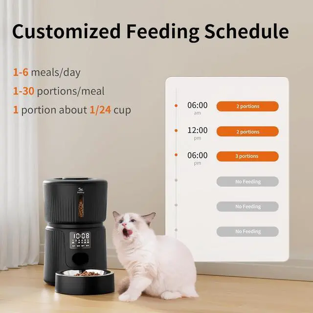 Alt view image 3 of 6 - Automatic Cat Feeder - 6 Meals Automatic Cat Food Dispenser with Slow Feeding for Cats and Small Dogs, Dual Power Supply Including Desiccant Bag
