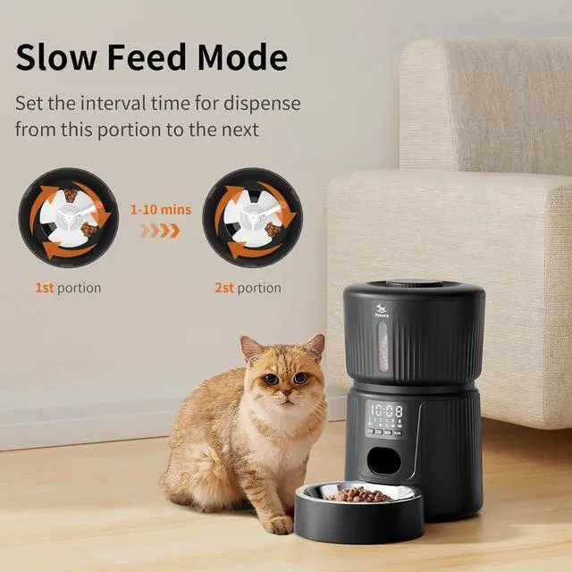 Alt view image 2 of 6 - Automatic Cat Feeder - 6 Meals Automatic Cat Food Dispenser with Slow Feeding for Cats and Small Dogs, Dual Power Supply Including Desiccant Bag