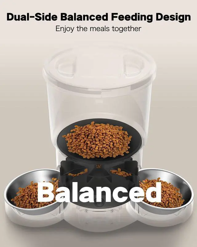 Alt view image 3 of 7 - Automatic Cat Feeder for 2 Cats, 3L Cat Food Dispenser Auto Cat Feeder with 2 Stainless Bowls, 10s Meal Call Dual Power Supply and Timer Setting 12 Portions 6 Meals Per Day for Cats (Black, 5L)