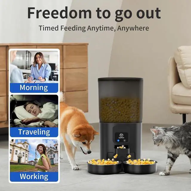 Alt view image 3 of 7 - 7L Automatic Cat Feeders for 2 Cats - 2.4G WiFi Timed Auto Feeder with APP Control for Remote Feeding, Automatic Cat Food Dispenser with Alexa, Detachable for Easy Clean, 1-10 Meals Per Day
