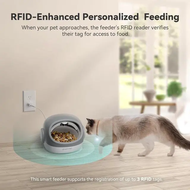 Alt view image 2 of 7 - Automatic Cat Feeder,  Cat Food Dispenser with Collar Sensor, Timed Auto Pet Feeder for Multi-Cat Households, 4 Feeding Modes, Suitable for Both Wet and Dry Food Gray