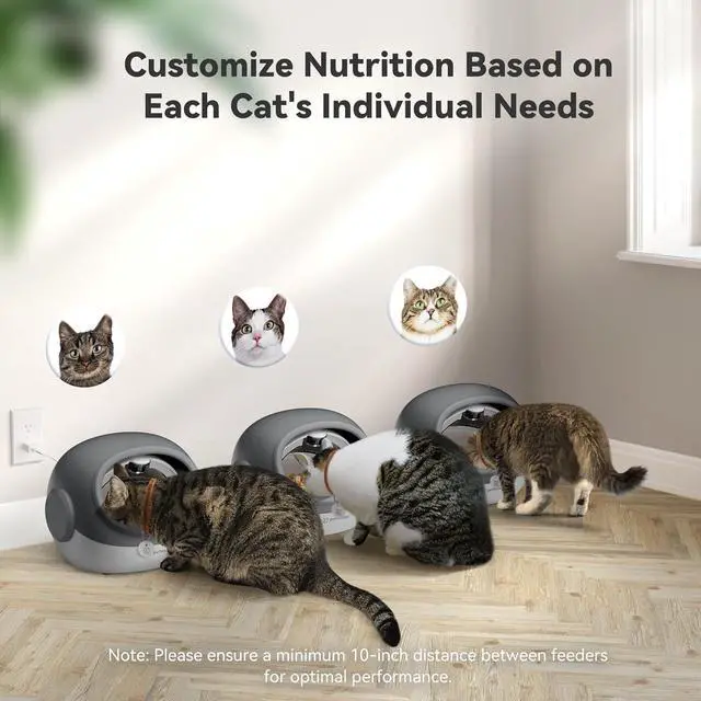 Alt view image 3 of 7 - Automatic Cat Feeder,  Cat Food Dispenser with Collar Sensor, Timed Auto Pet Feeder for Multi-Cat Households, 4 Feeding Modes, Suitable for Both Wet and Dry Food Gray