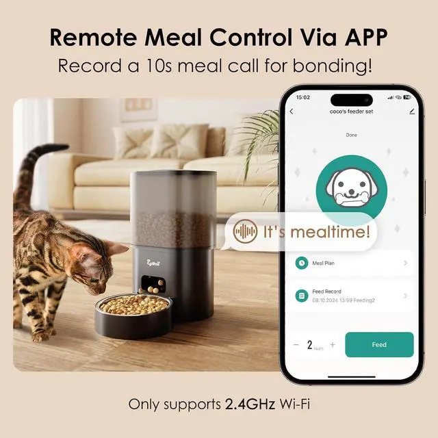 Alt view image 2 of 7 - Automatic Cat Feeder and Water Fountain, Rywell App Control 3L Timed Cat Food Dispenser and 85oz/2.5L Automatic Water Dispenser with Quiet Pump, Dual Power Supply Pet Feeder Set with Voice Recorder