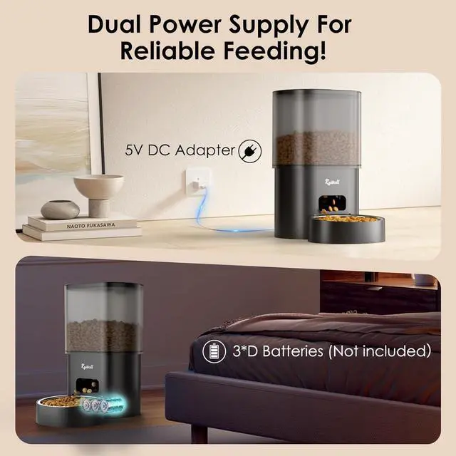 Alt view image 5 of 7 - Automatic Cat Feeder and Water Fountain, Rywell App Control 3L Timed Cat Food Dispenser and 85oz/2.5L Automatic Water Dispenser with Quiet Pump, Dual Power Supply Pet Feeder Set with Voice Recorder