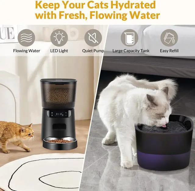 Alt view image 2 of 7 - Automatic Cat Feeder and Water Fountain, 4L/16 Cups Automatic Cat Food Dispenser,10s Meal Call and Timer Setting 20 Portions 6 Meals Per Day,Pet Feeder for Cat and Dog Black
