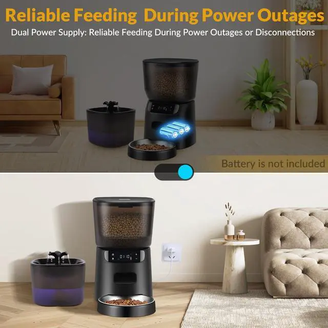 Alt view image 5 of 7 - Automatic Cat Feeder and Water Fountain, 4L/16 Cups Automatic Cat Food Dispenser,10s Meal Call and Timer Setting 20 Portions 6 Meals Per Day,Pet Feeder for Cat and Dog Black