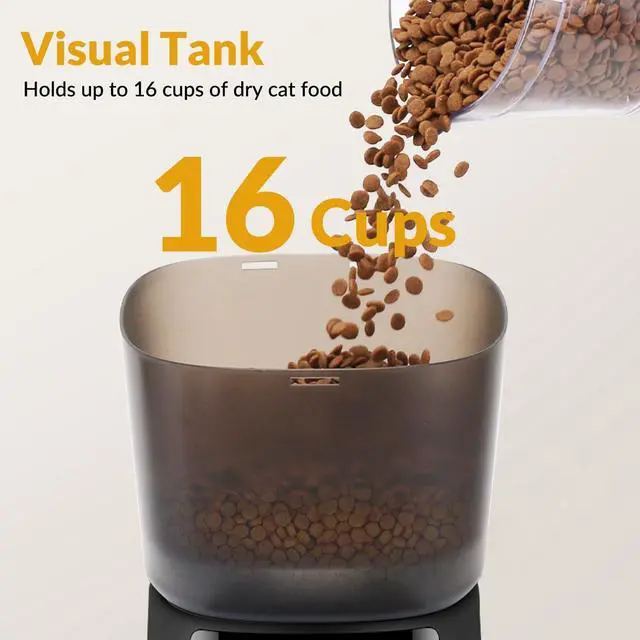 Alt view image 4 of 7 - Automatic Cat Feeder and Water Fountain, 4L/16 Cups Automatic Cat Food Dispenser,10s Meal Call and Timer Setting 20 Portions 6 Meals Per Day,Pet Feeder for Cat and Dog Black