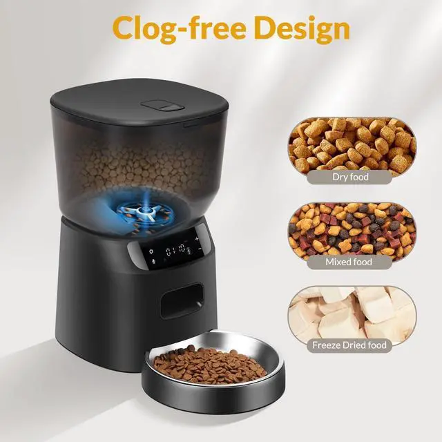 Alt view image 6 of 7 - Automatic Cat Feeder and Water Fountain, 4L/16 Cups Automatic Cat Food Dispenser,10s Meal Call and Timer Setting 20 Portions 6 Meals Per Day,Pet Feeder for Cat and Dog Black