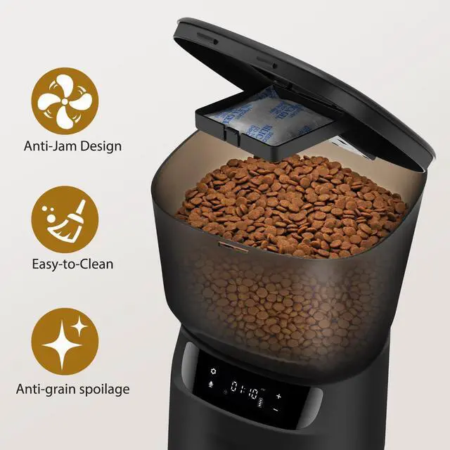Alt view image 7 of 7 - Automatic Cat Feeder and Water Fountain, 4L/16 Cups Automatic Cat Food Dispenser,10s Meal Call and Timer Setting 20 Portions 6 Meals Per Day,Pet Feeder for Cat and Dog Black