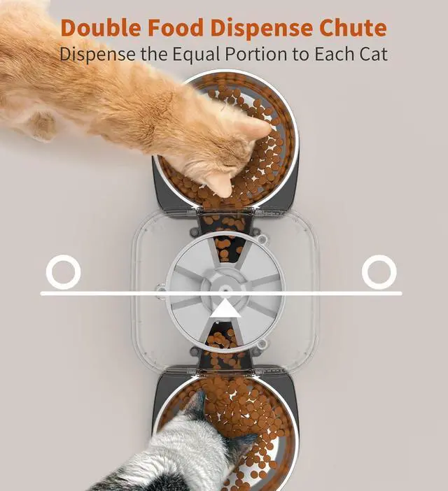 Alt view image 3 of 7 - Automatic Cat Feeders for 2 Cats, 3.5L Cat Food Dispenser with Double Bowls,Two Way Splitter Cat Feeder for Dry Food,Programmable 1-6 Meals Control, Dual Power Supply
