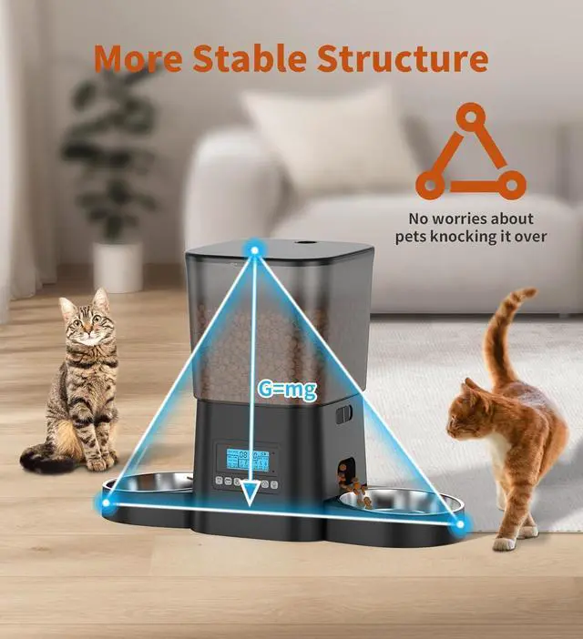 Alt view image 4 of 7 - Automatic Cat Feeders for 2 Cats, 3.5L Cat Food Dispenser with Double Bowls,Two Way Splitter Cat Feeder for Dry Food,Programmable 1-6 Meals Control, Dual Power Supply