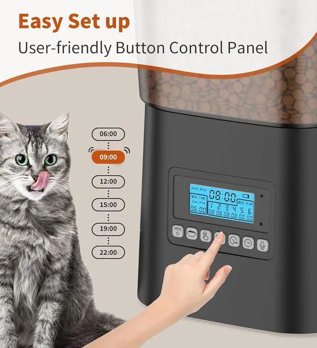 Alt view image 6 of 7 - Automatic Cat Feeders for 2 Cats, 3.5L Cat Food Dispenser with Double Bowls,Two Way Splitter Cat Feeder for Dry Food,Programmable 1-6 Meals Control, Dual Power Supply