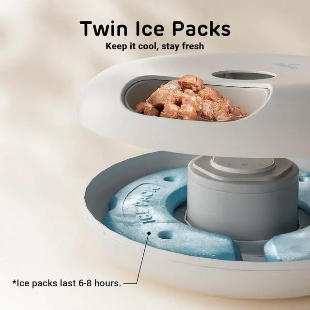 Alt view image 4 of 7 - Donut Frost WiFi 6 Meal Automatic Cat Food Dispenser with App Control, Dry & Wet Food Automatic Cat Feeder, Smart Dog Feeder with Two Ice Packs, Programmable Timer, Holds 6 x ½ lb. of Food