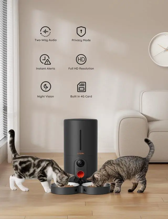 Alt view image 3 of 6 - Automatic Cat Feeder with Camera for Two Cats, 1080p HD Automatic Dog Feeder, 5G WiFi Pet Feeder with Night Vision for Cat & Dog, SD Card Storage & 2-Way Audio
