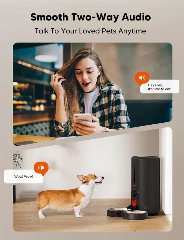 Alt view image 4 of 6 - Automatic Cat Feeder with Camera for Two Cats, 1080p HD Automatic Dog Feeder, 5G WiFi Pet Feeder with Night Vision for Cat & Dog, SD Card Storage & 2-Way Audio
