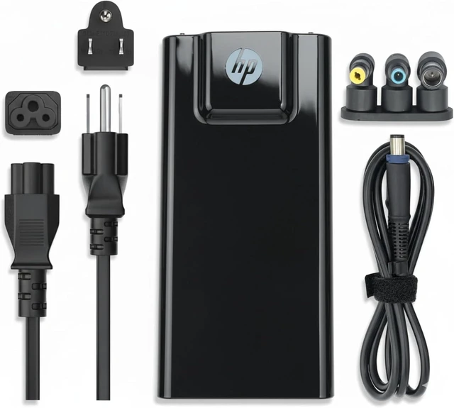 Main image of 90W Charger Compatible with HP Laptop Charger, Blue, Yellow, and Black Tips, Pavilion x360 11 13 15, Envy, Zbook 14u G4 G5 15u 15 G3, Notebook 15, Stream 13 11 14 AC Adapter with Power Cord