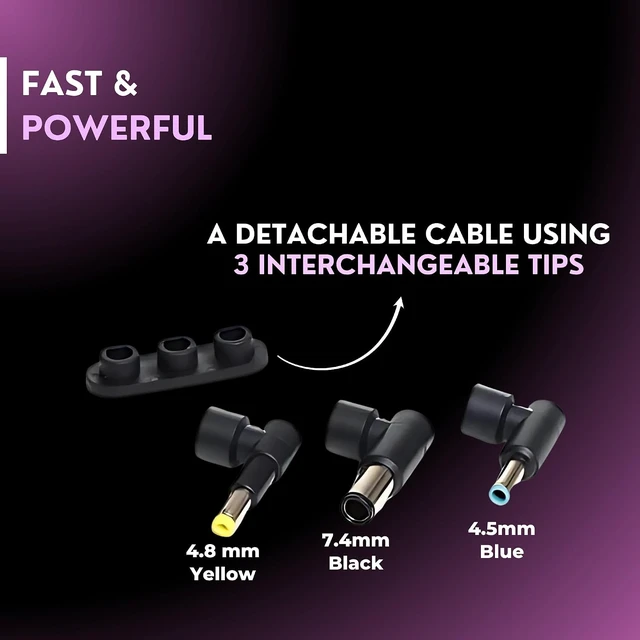 Alt view image 4 of 7 - 90W Charger Compatible with HP Laptop Charger, Blue, Yellow, and Black Tips, Pavilion x360 11 13 15, Envy, Zbook 14u G4 G5 15u 15 G3, Notebook 15, Stream 13 11 14 AC Adapter with Power Cord