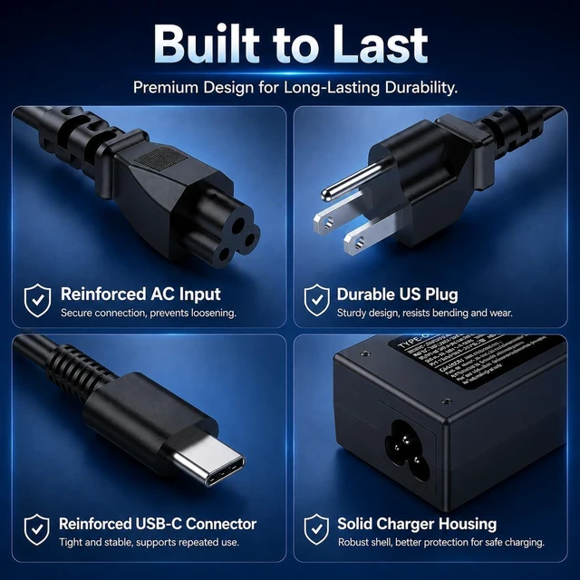 Alt view image 4 of 7 - 65W USB C Laptop Charger for HP Dell Lenovo Acer, Google Chromebook Charger