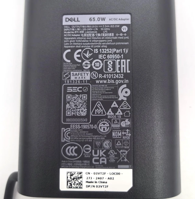 Alt view image 7 of 7 - Dell Laptop Charger 65W watt Barrel 7.4mm tip, Latitude 7280 7285 7380 7389 7480 7290 7390 7490 AC Power Adapter 19.5V 3.34A, Black, LA65NM191